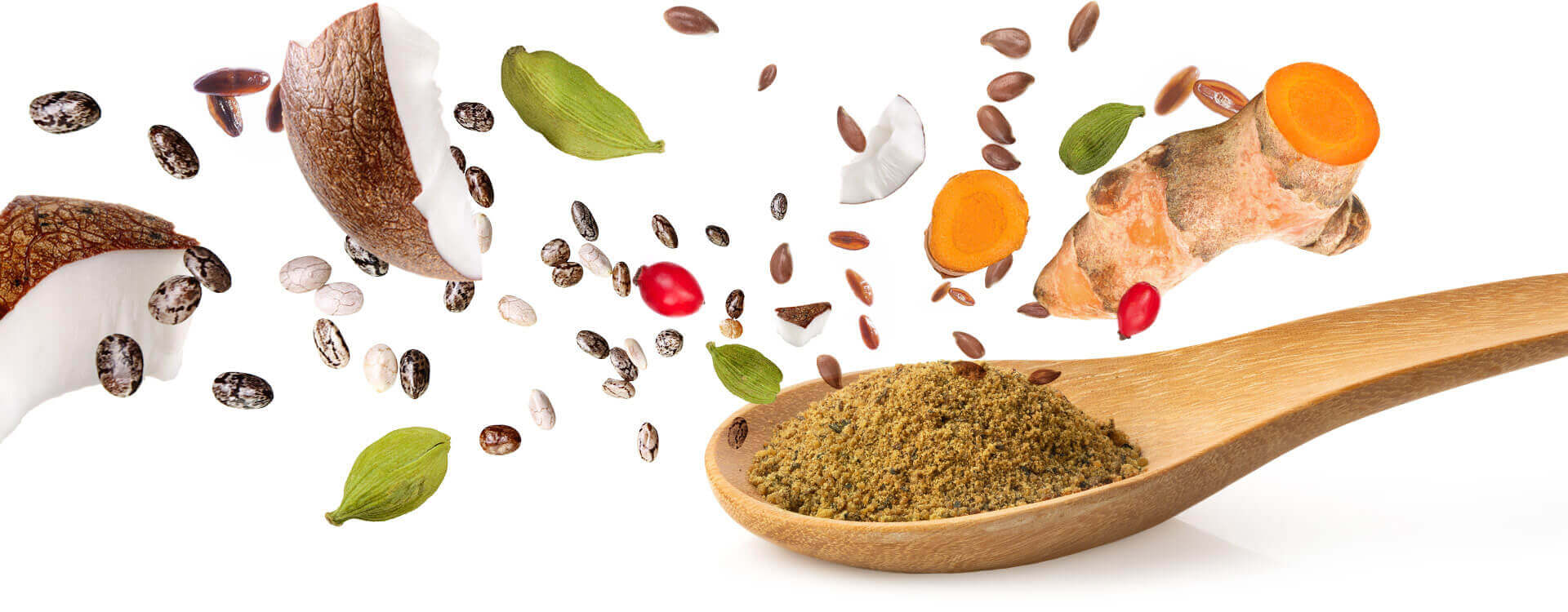 Ложка с порошком и специи – текстура и ингредиенты SuperFood